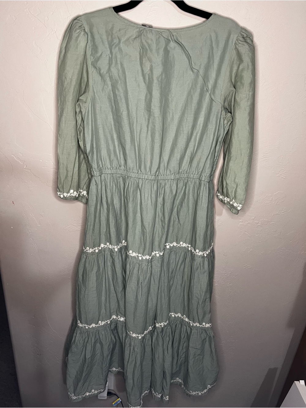 Lucky Brand Sage Green Floral Embroidered Cotton Boho Western Prairie Midi Dress - Picture 10 of 12